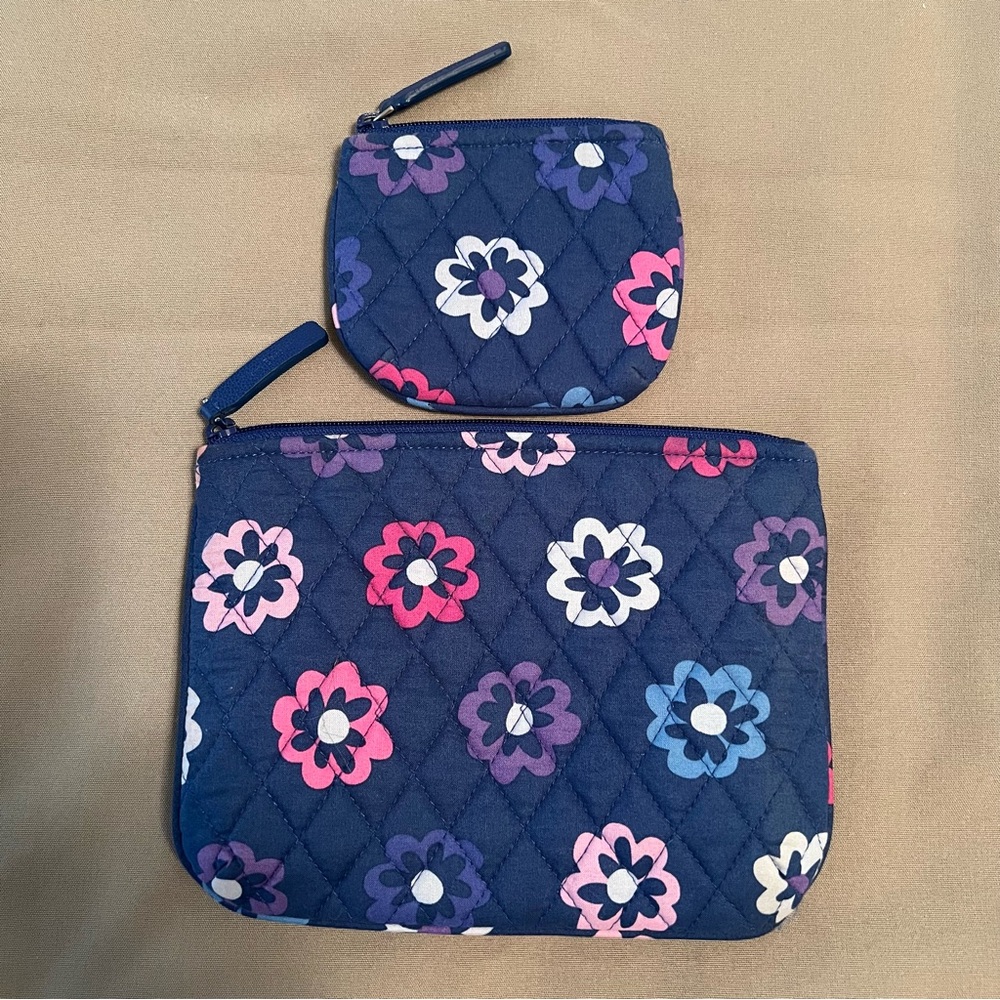 Vera Bradley Ellie Flowers (retired) Zippered Bag Set of 2